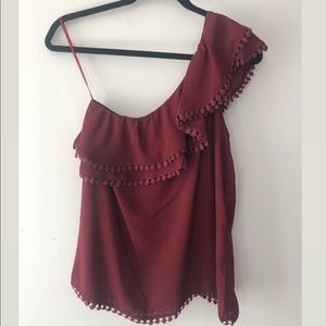 AQUA Burgundy off the shoulder tank